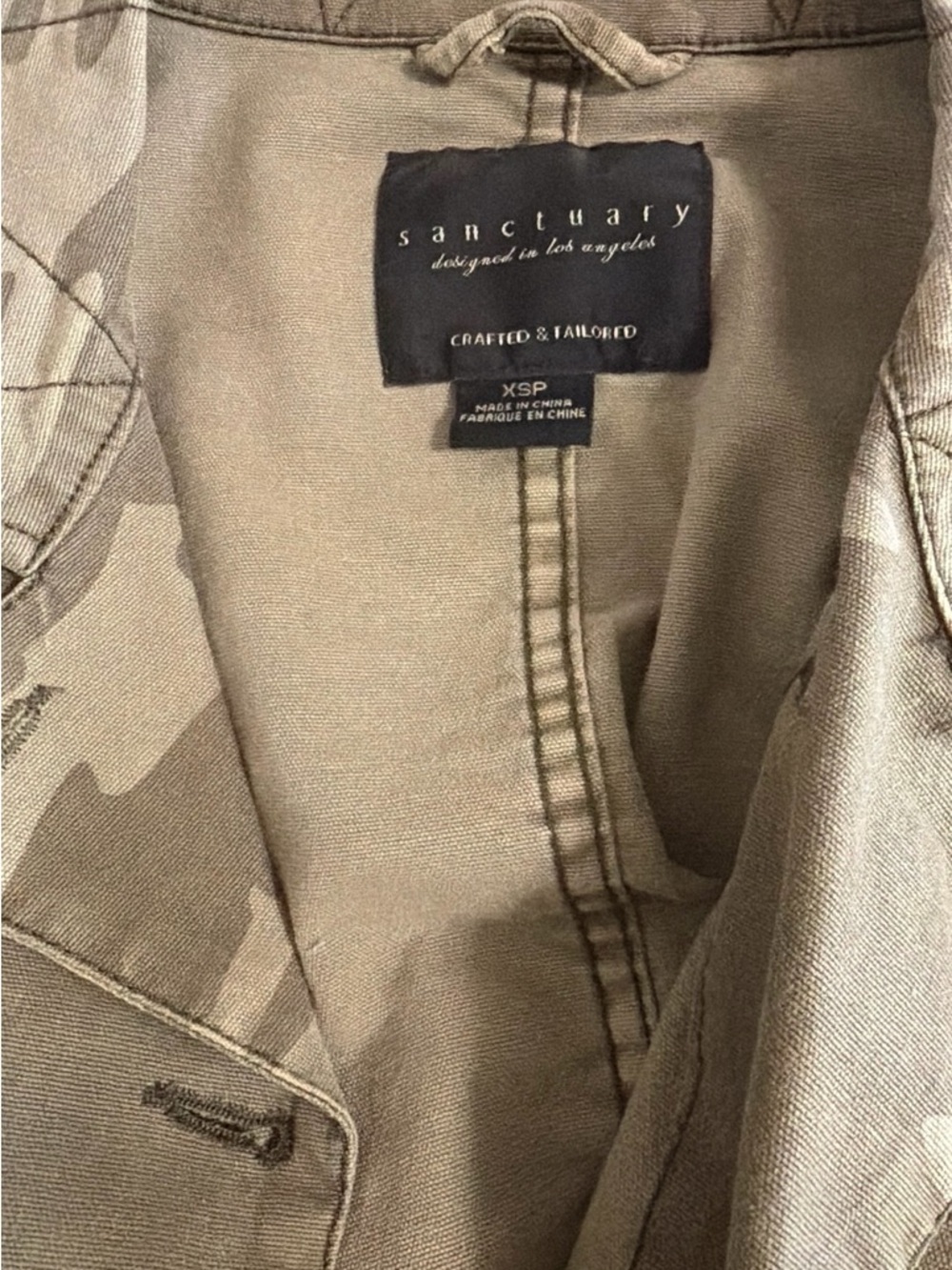 Sanctuary Olive Camo Cropped Utility Jacket with Frayed Hem - Picture 3 of 7